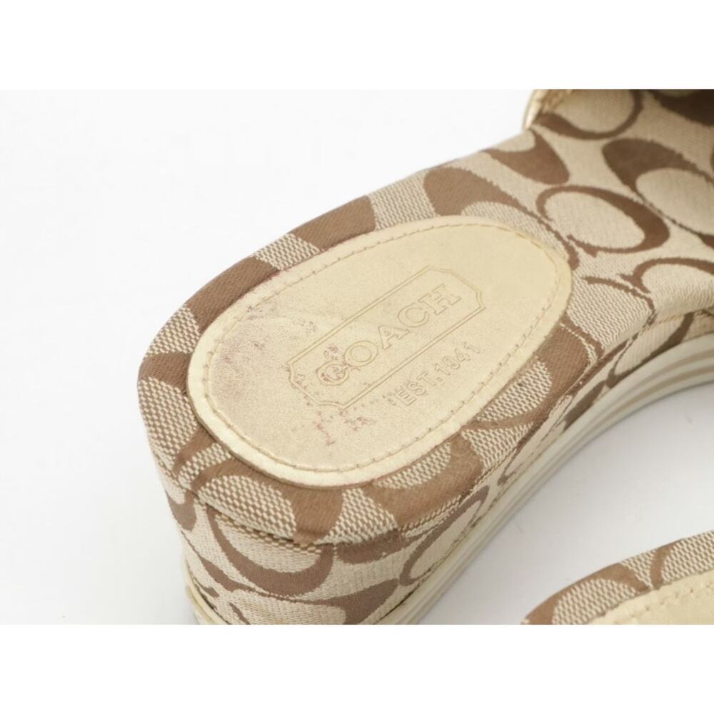 Coach Perry Signature Monogram Wedge Sandals – Gold & Khaki Canvas - Picture 4 of 10